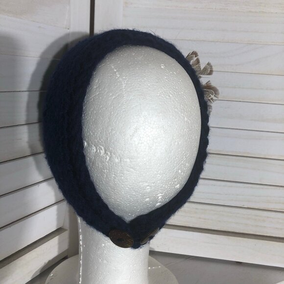 Vintage Y2K Knit Winter Headband Feather Bead Flower Accent Deep Blue One Size - Picture 11 of 11